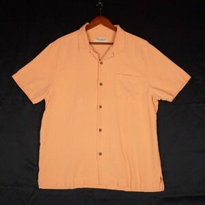 Tommy Bahama Shirt Men XL Orange Solid Silk Camp Button Down Short Sleeve Luxury